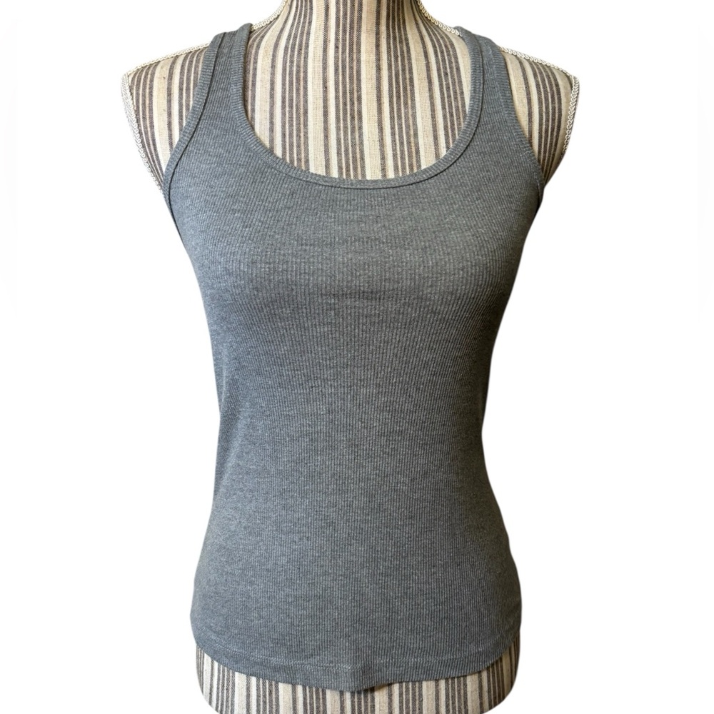 Wild Fable Tank Top Small Gray Ribbed Scoop Neck Racerback Cotton Stretch